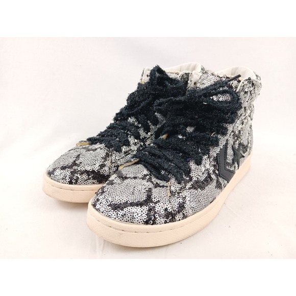 Converse Shoes - Converse Pro Leather High Top Sequin Snakequins Black Silver Sneakers Women's‎ 9